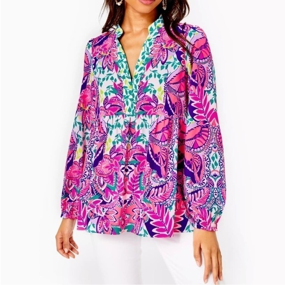 Lilly Pulitzer Winona Stretch Tunic Shes Too Fly Size XS NEW - Picture 2 of 16